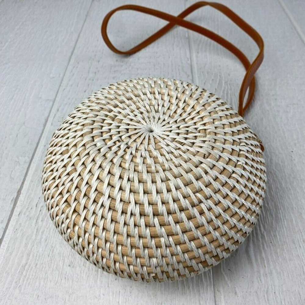 Round Rattan Hand Woven Crossbody Basket Bag Purs… - image 5