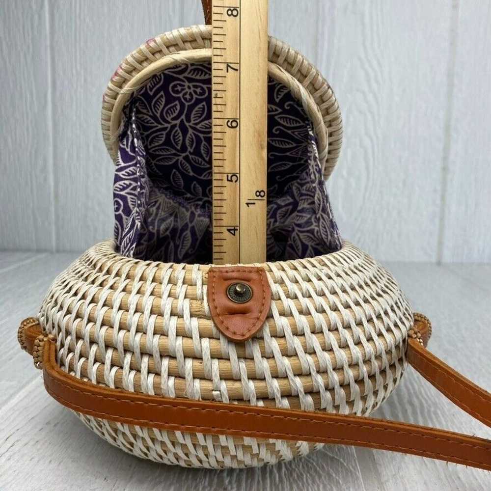 Round Rattan Hand Woven Crossbody Basket Bag Purs… - image 9