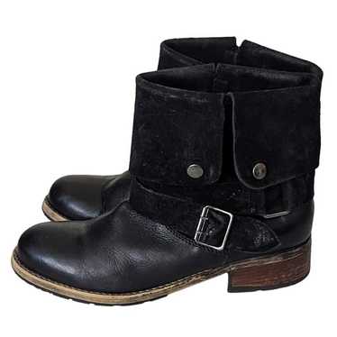Black Moto Boots Leather Suede Foldover Clarks Ar… - image 1