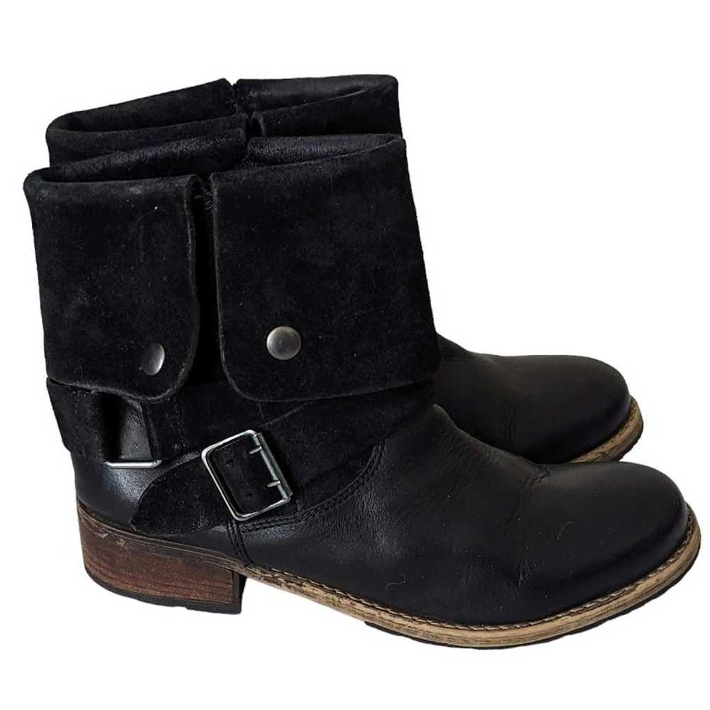 Black Moto Boots Leather Suede Foldover Clarks Ar… - image 2