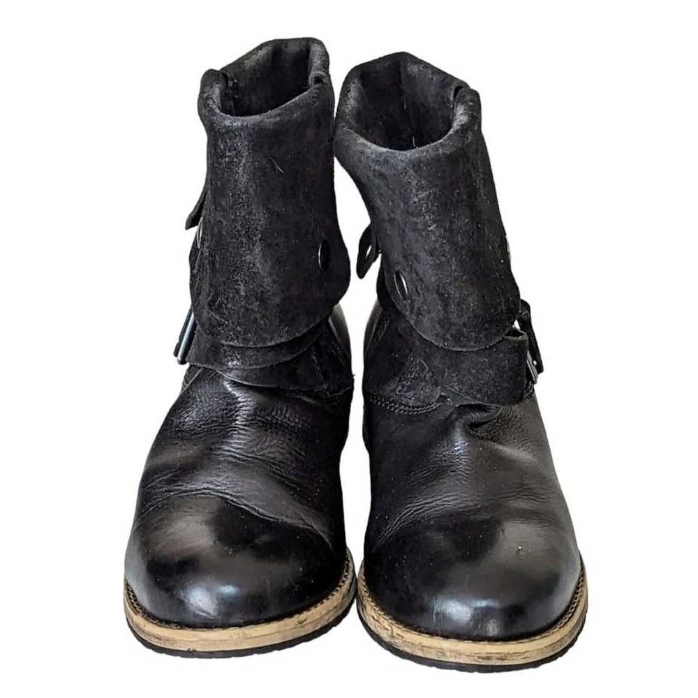 Black Moto Boots Leather Suede Foldover Clarks Ar… - image 6