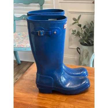 Hunter girls or woman’s boots blue sparkle size 5 - image 1