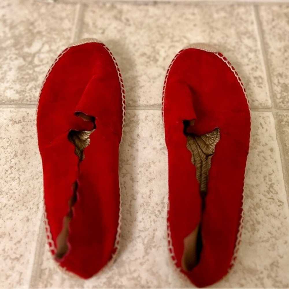 Chloe Scalloped Espadrille Flats Red Leather Sued… - image 11