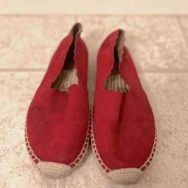 Chloe Scalloped Espadrille Flats Red Leather Sued… - image 1