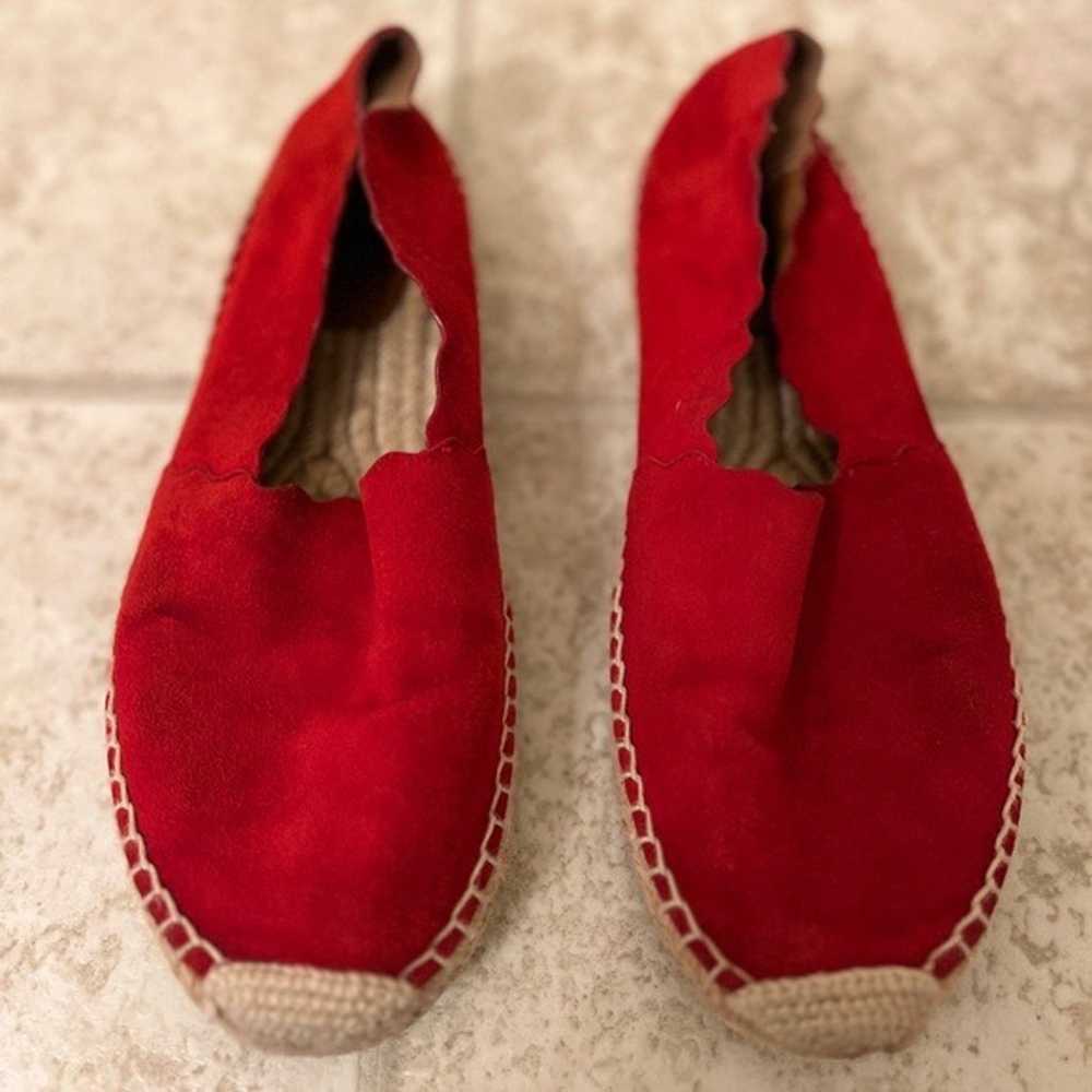 Chloe Scalloped Espadrille Flats Red Leather Sued… - image 5