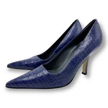 SAM & LIBBY Croc Embossed Purple Leather Pointed-… - image 1