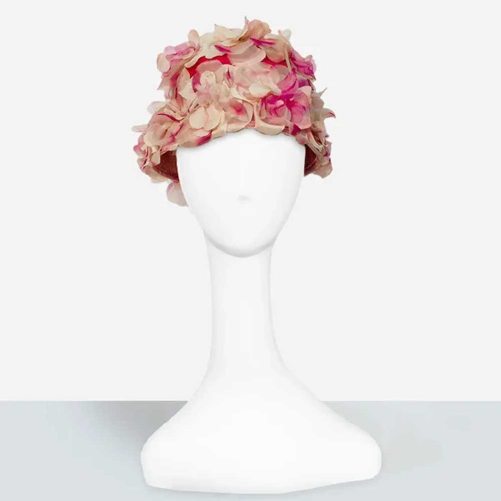 1950s Pink Floral Hat, Size 22 - image 2