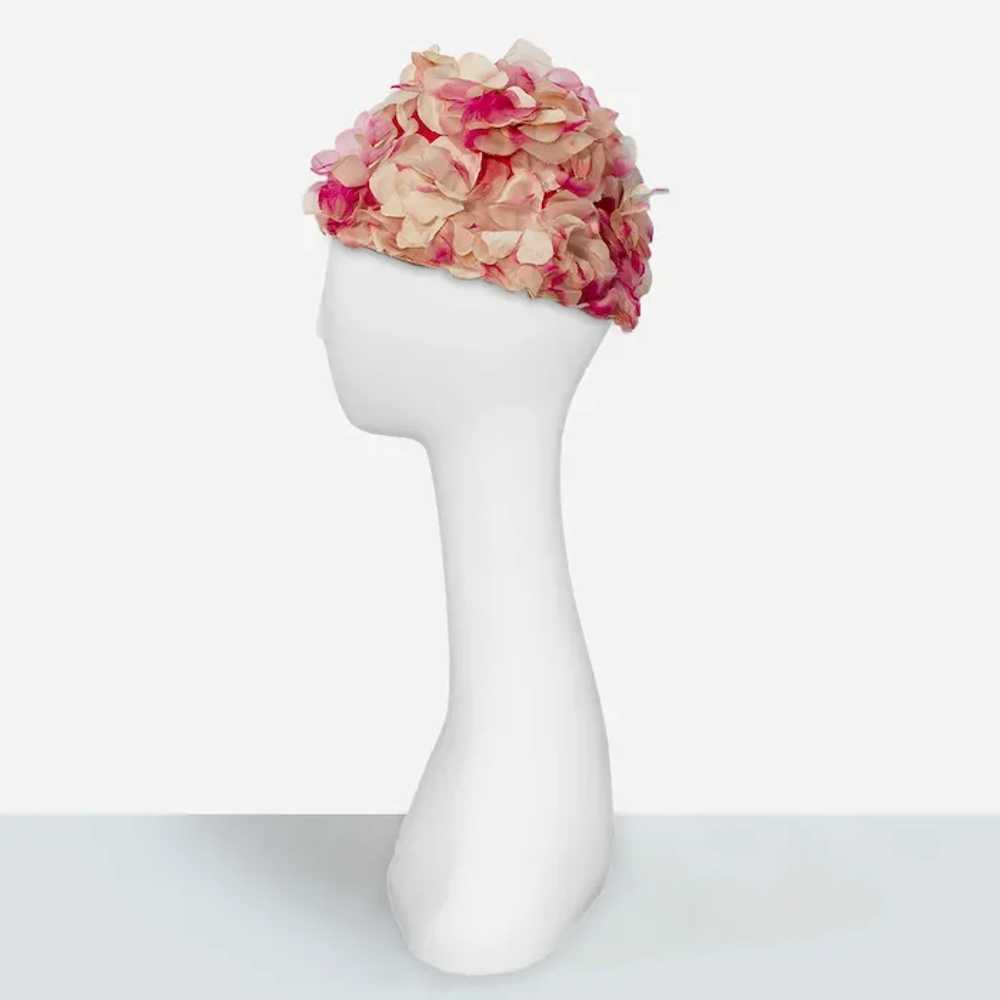 1950s Pink Floral Hat, Size 22 - image 3