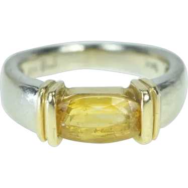 14K 18k Accent Citrine Inset Vintage Two Tone Ring