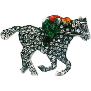 Victorian Diamond Horse w/ Enameled Jockey Pin St… - image 1