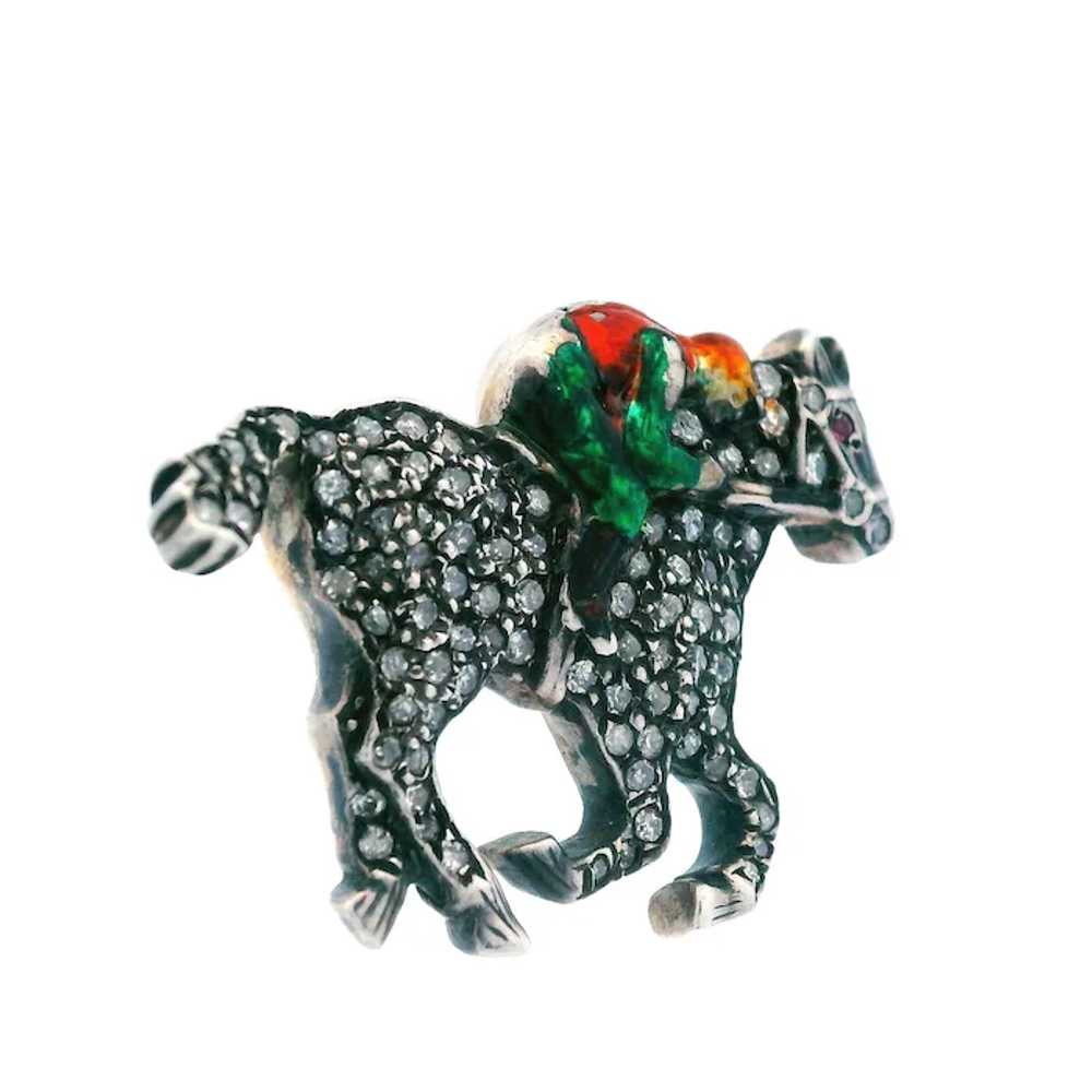 Victorian Diamond Horse w/ Enameled Jockey Pin St… - image 2