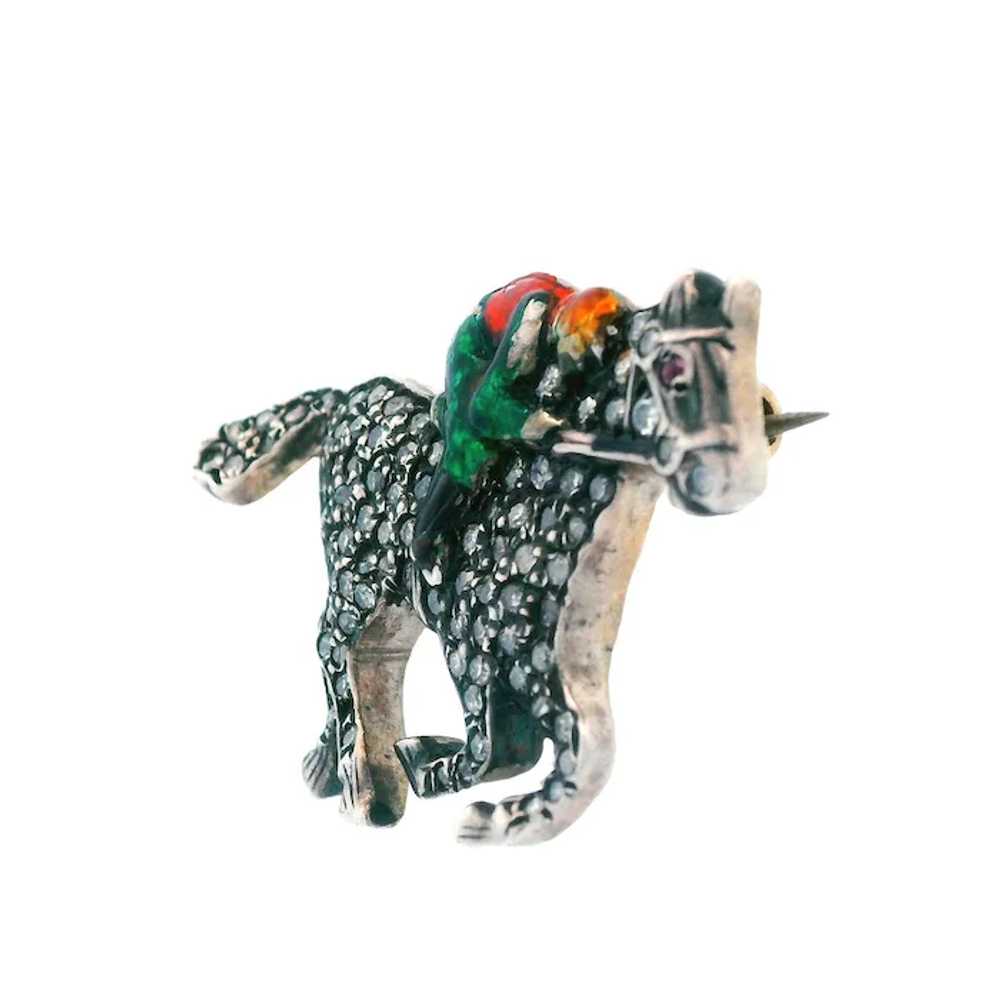 Victorian Diamond Horse w/ Enameled Jockey Pin St… - image 4