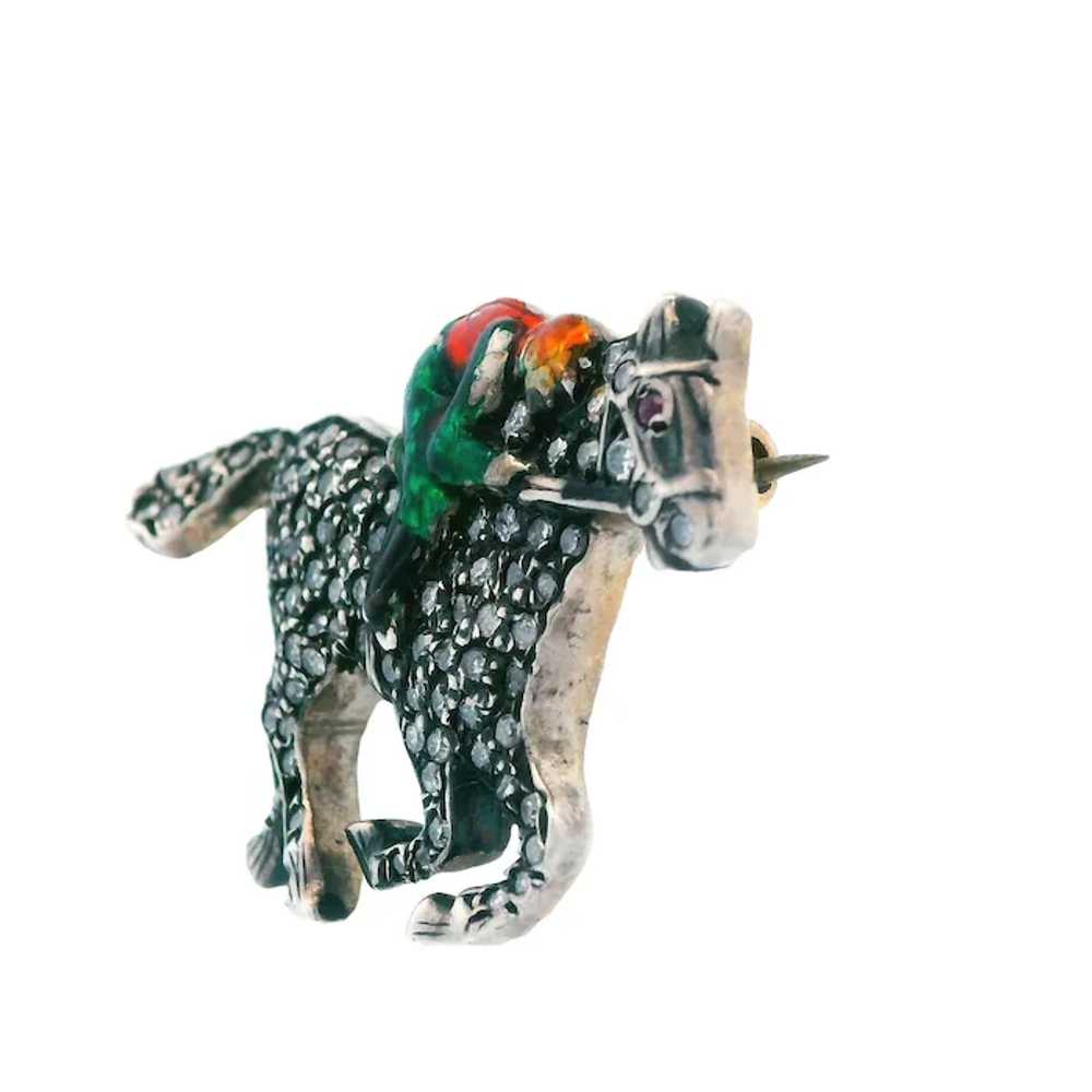 Victorian Diamond Horse w/ Enameled Jockey Pin St… - image 5