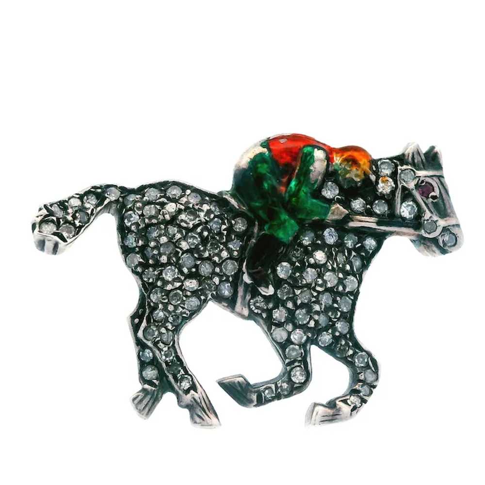 Victorian Diamond Horse w/ Enameled Jockey Pin St… - image 6