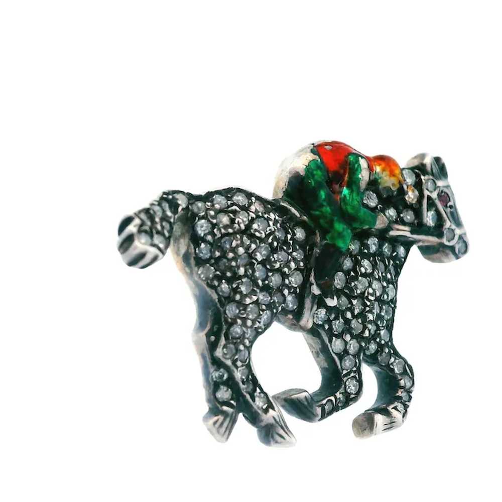 Victorian Diamond Horse w/ Enameled Jockey Pin St… - image 7