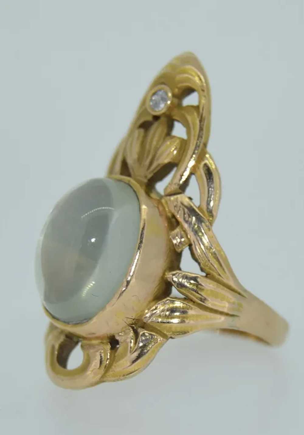 Original Art Nouveau 10K Moonstone & Diamond Ring - image 10