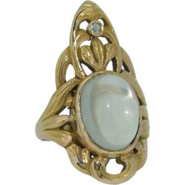 Original Art Nouveau 10K Moonstone & Diamond Ring - image 1