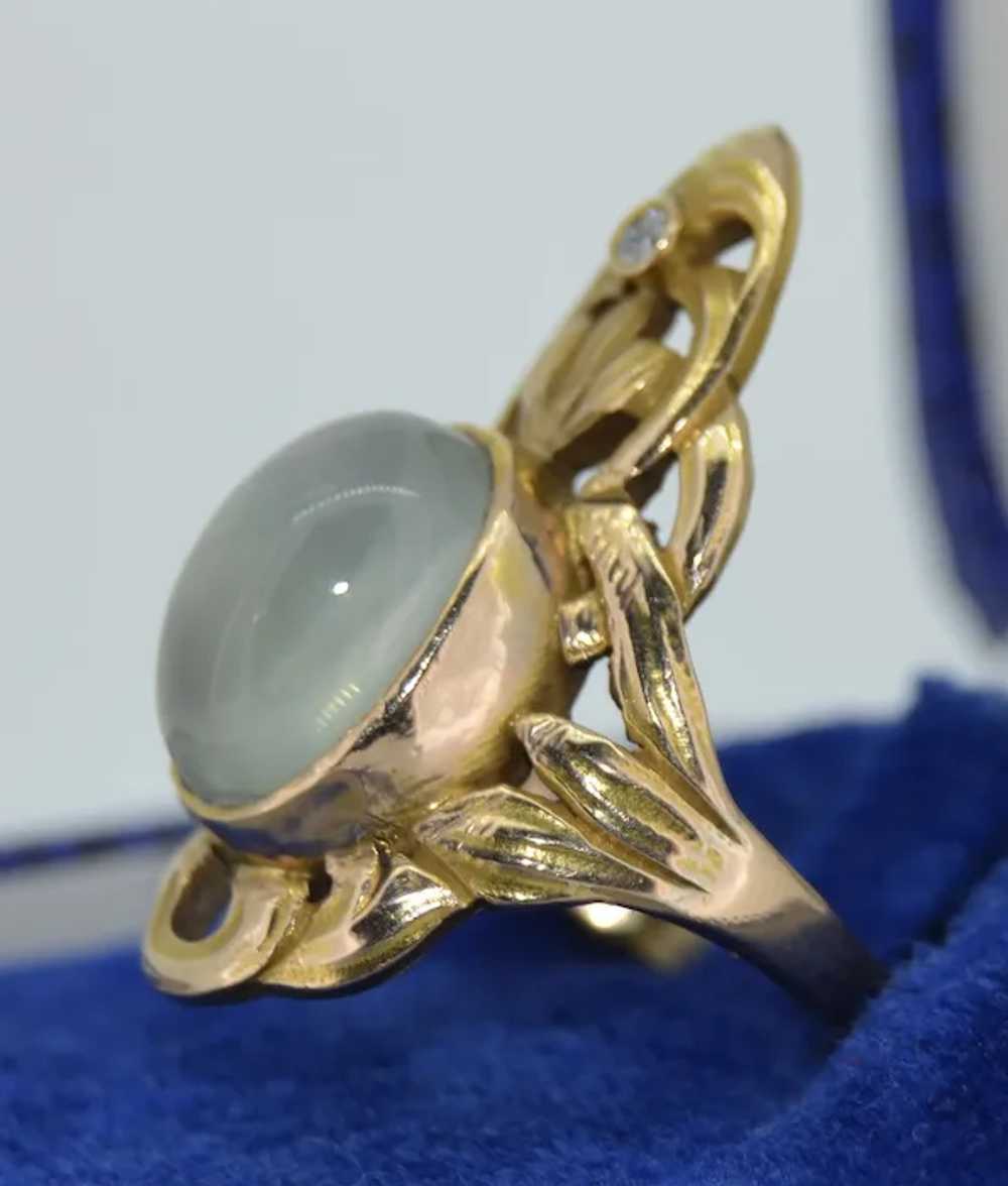 Original Art Nouveau 10K Moonstone & Diamond Ring - image 5