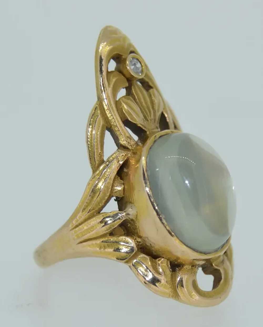 Original Art Nouveau 10K Moonstone & Diamond Ring - image 6