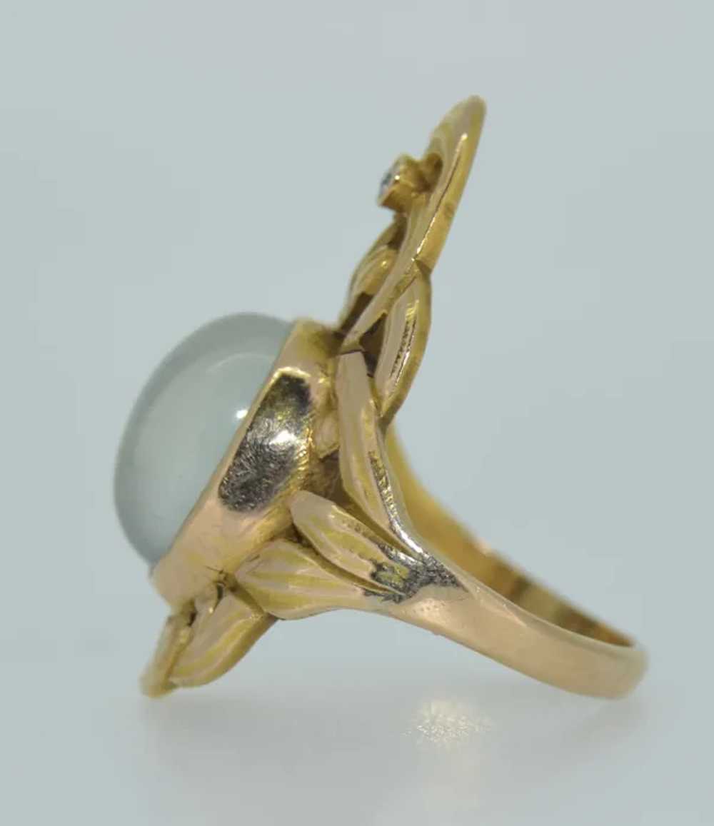 Original Art Nouveau 10K Moonstone & Diamond Ring - image 9