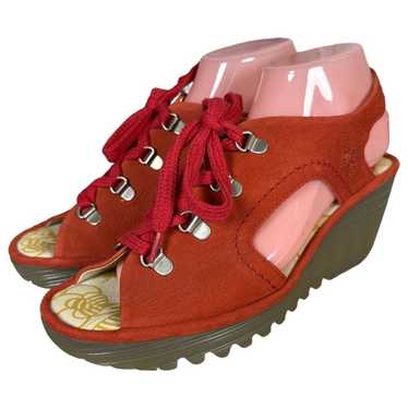 Fly London Ylfa Lace Up Red Leather Open Toe Wedg… - image 1