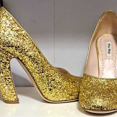 AUTHENTIC Fall 2011 Miu Miu gold sparkle glitter … - image 1