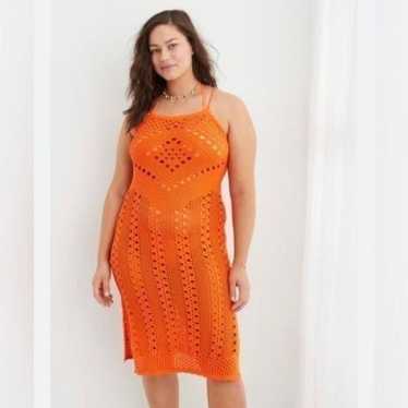Aerie crochet cover up midi dress orange