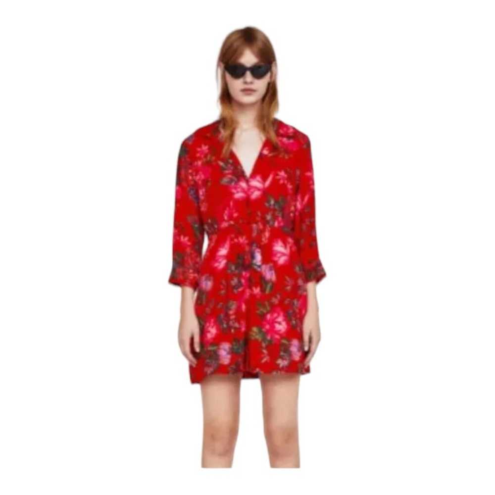 Zara red floral button front shirt dress womens m… - image 1