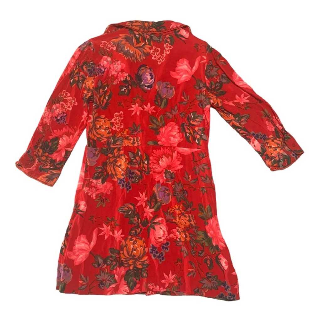 Zara red floral button front shirt dress womens m… - image 3