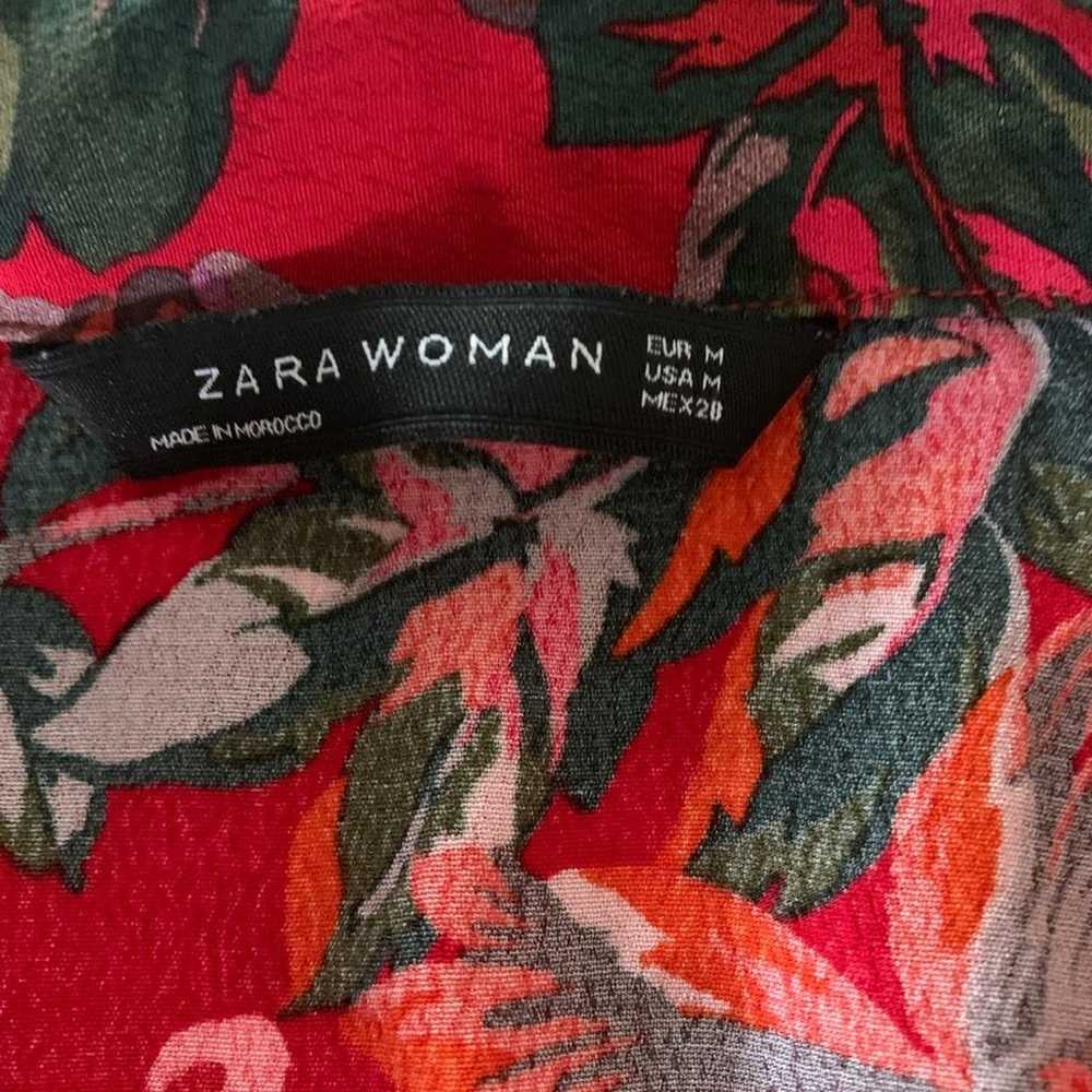Zara red floral button front shirt dress womens m… - image 4