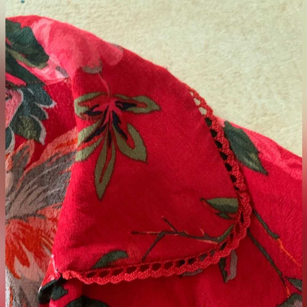 Zara red floral button front shirt dress womens m… - image 5