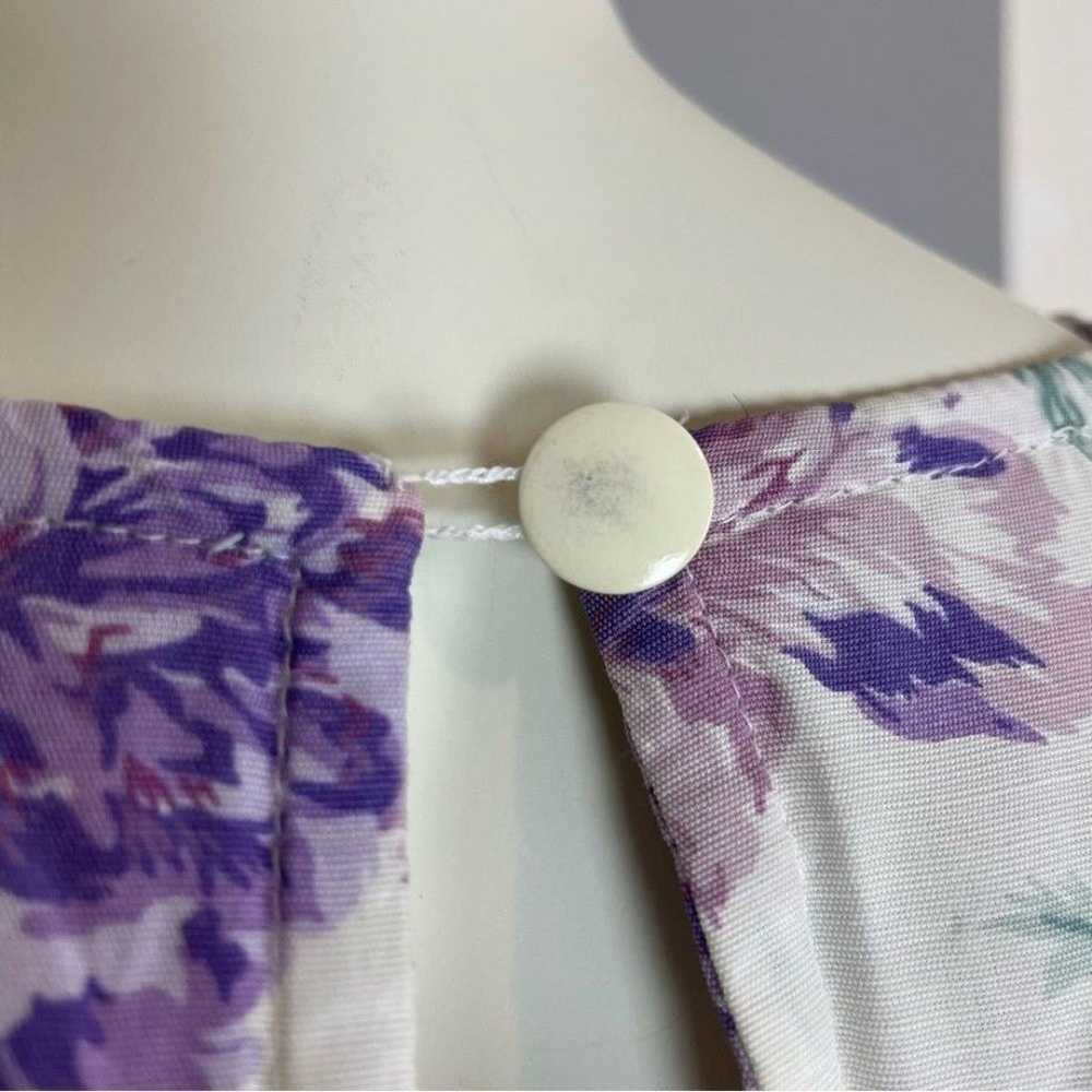 Vintage Floral Dress Midi White Purple Sleeveless… - image 10