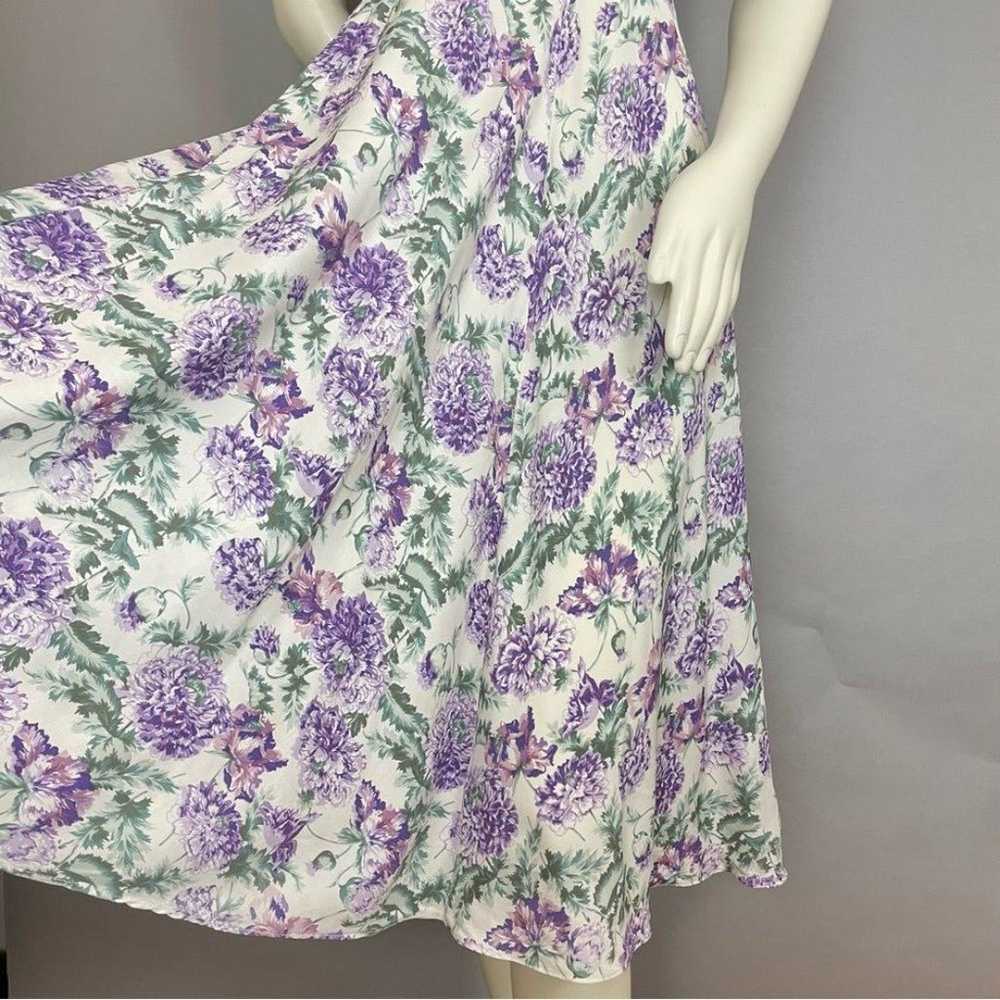 Vintage Floral Dress Midi White Purple Sleeveless… - image 12