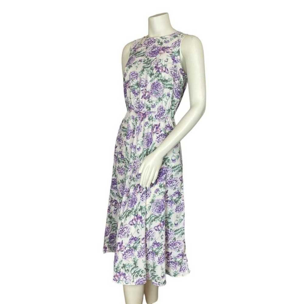 Vintage Floral Dress Midi White Purple Sleeveless… - image 2
