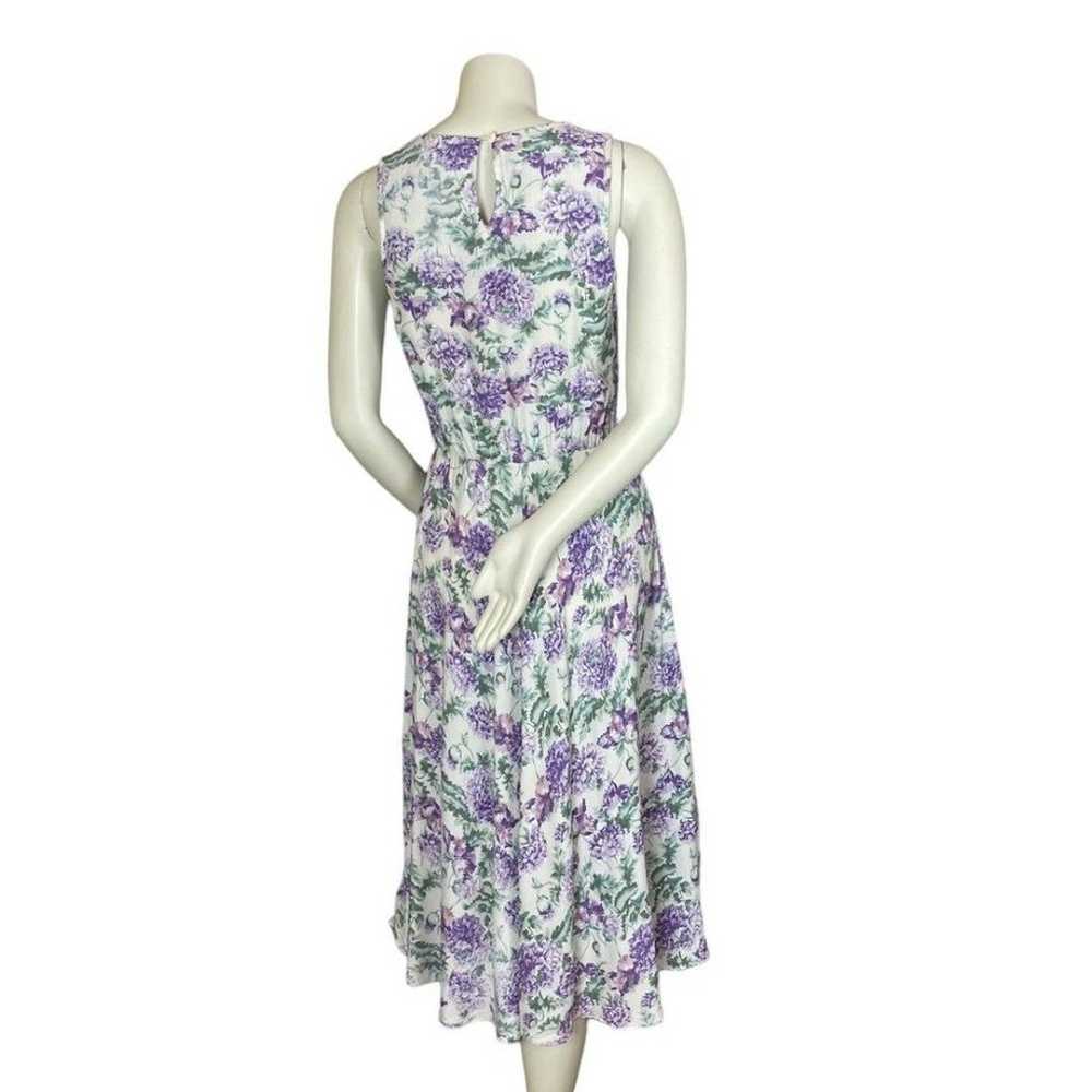 Vintage Floral Dress Midi White Purple Sleeveless… - image 3