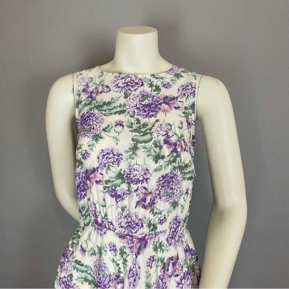 Vintage Floral Dress Midi White Purple Sleeveless… - image 5