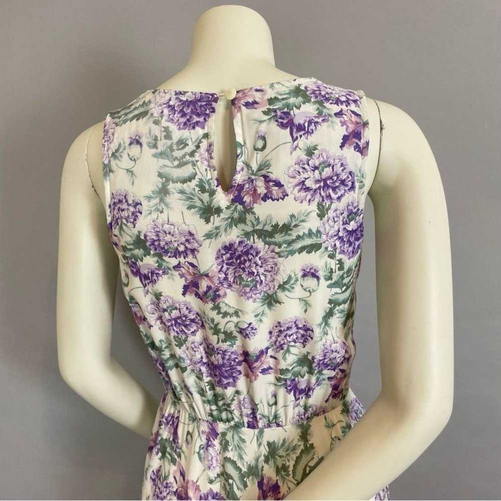 Vintage Floral Dress Midi White Purple Sleeveless… - image 6