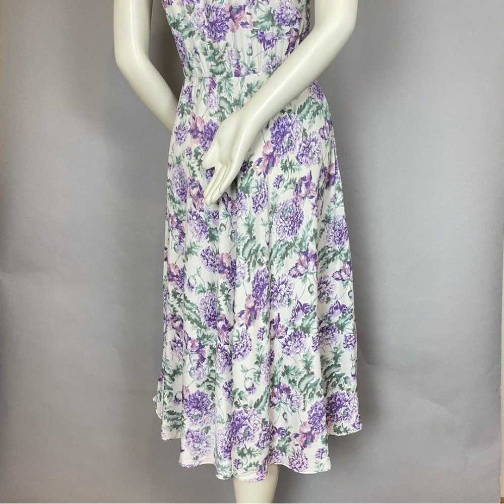 Vintage Floral Dress Midi White Purple Sleeveless… - image 7