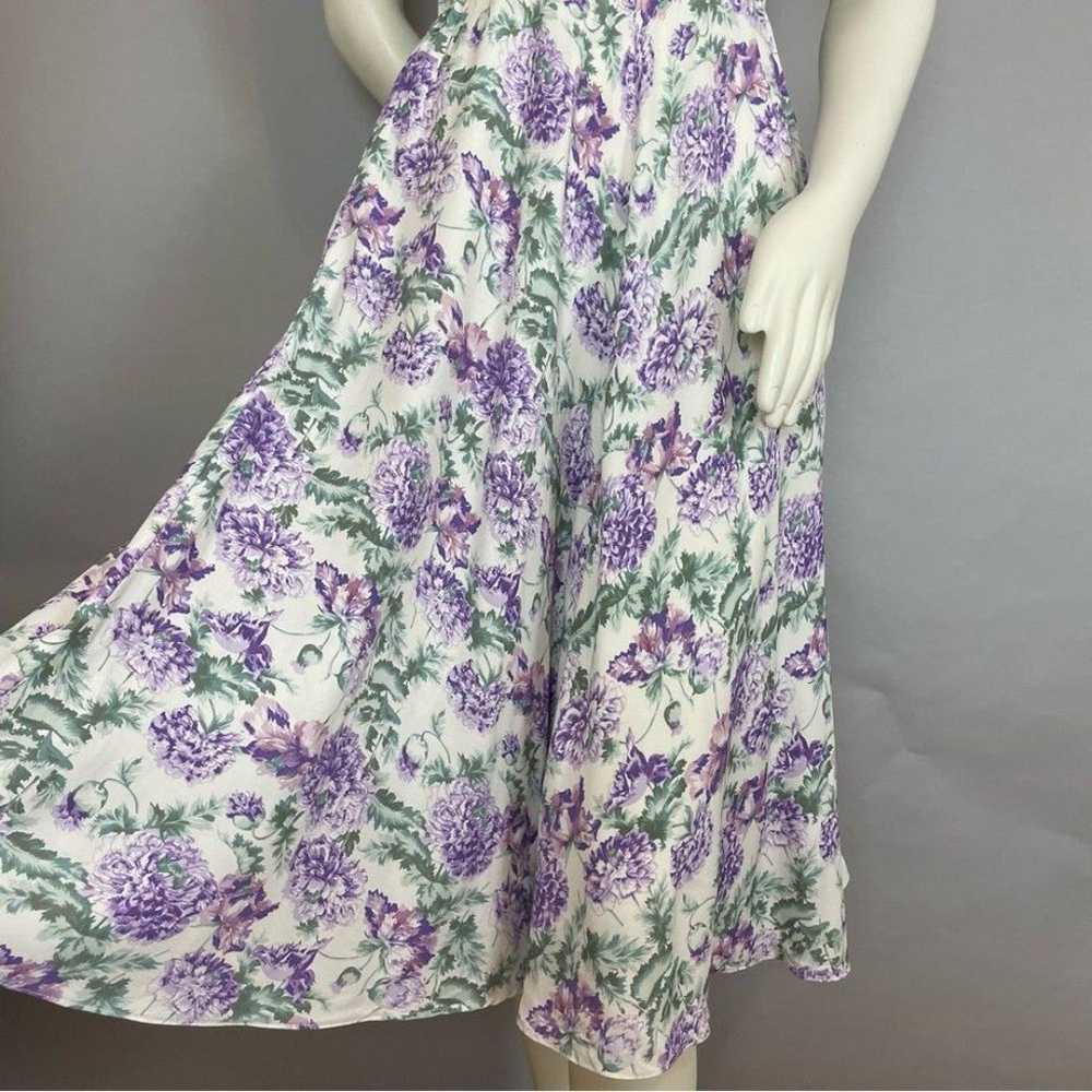Vintage Floral Dress Midi White Purple Sleeveless… - image 8