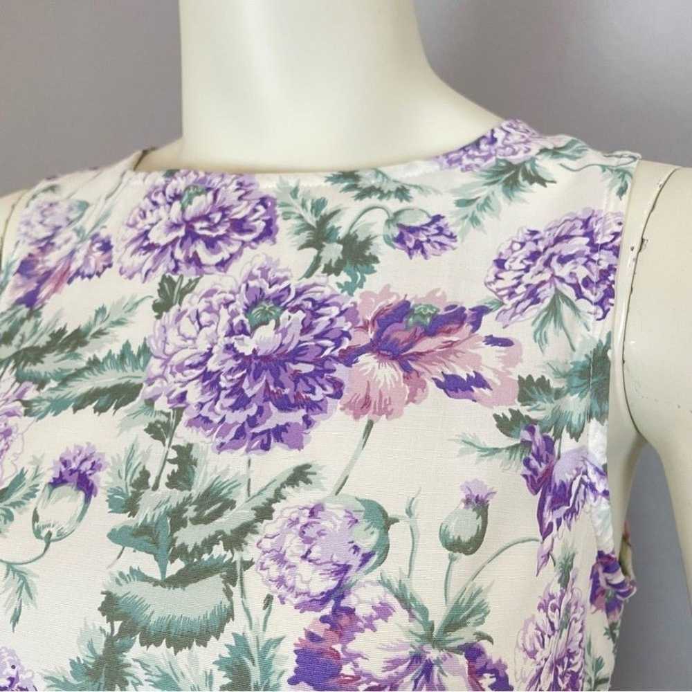 Vintage Floral Dress Midi White Purple Sleeveless… - image 9
