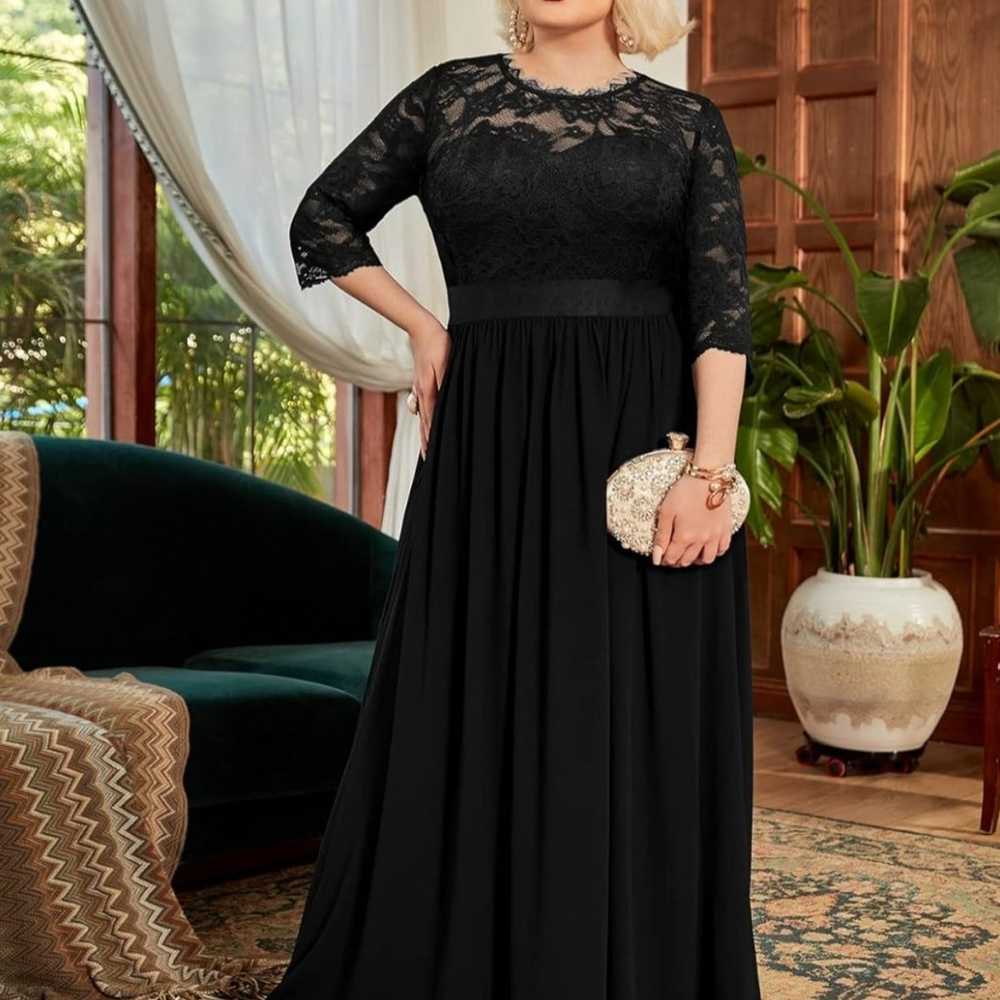 Black Formal vintage Lace Long Dress Gown - image 1