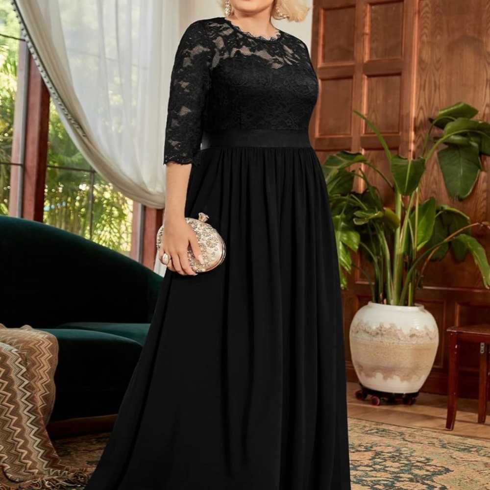 Black Formal vintage Lace Long Dress Gown - image 2