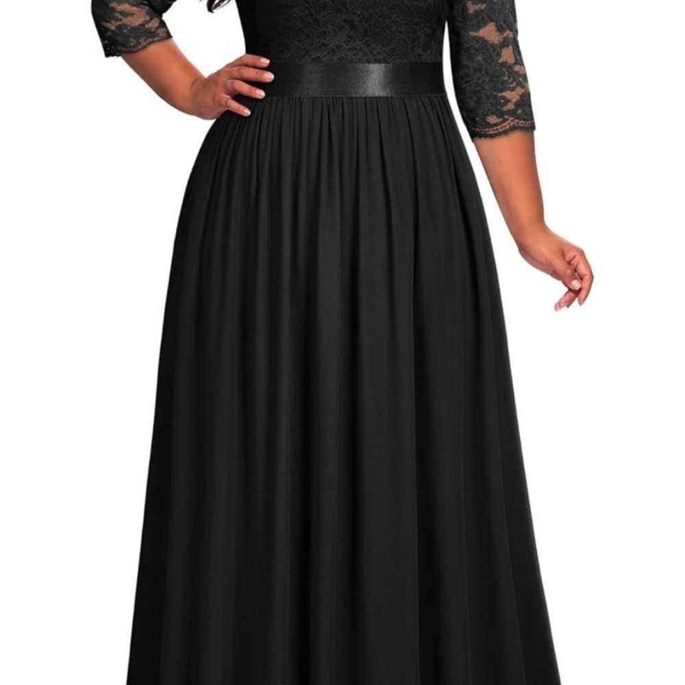 Black Formal vintage Lace Long Dress Gown - image 4