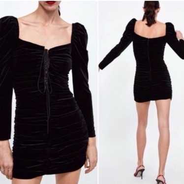 Zara Black Velvet Ruched Dress
