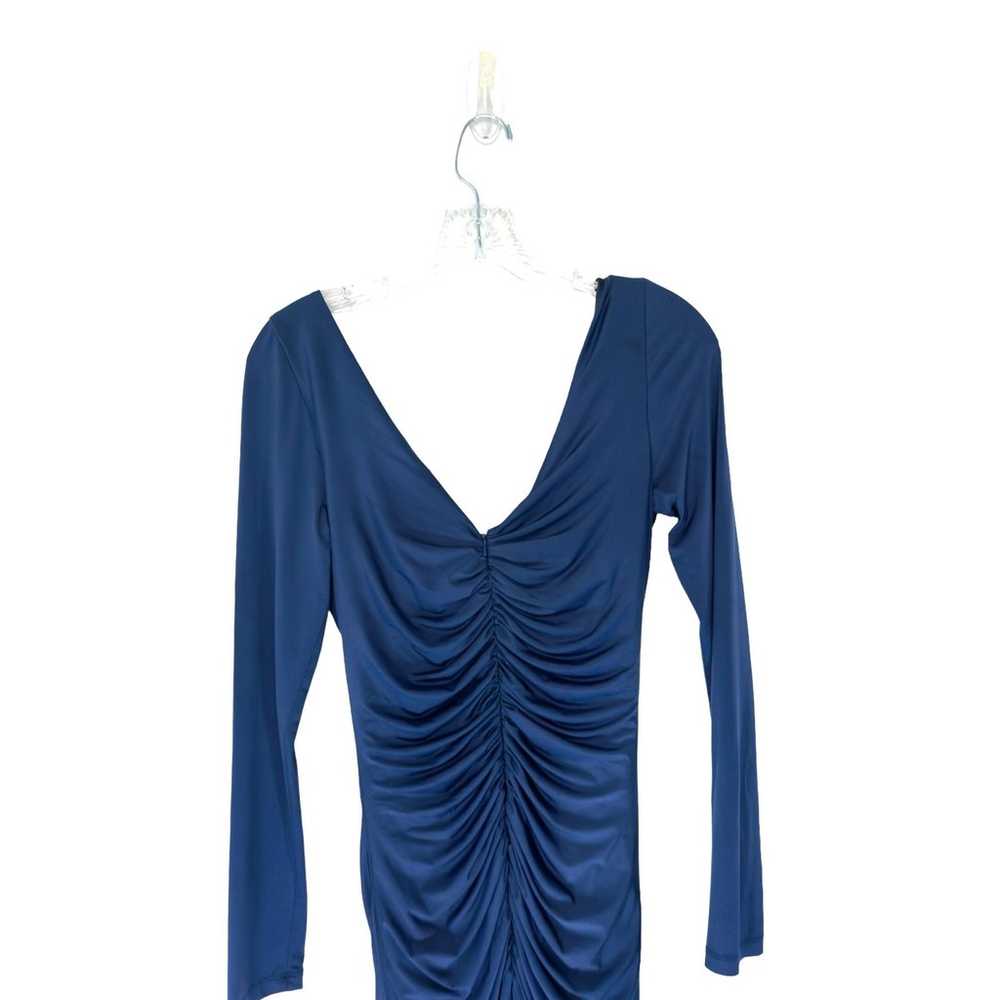 JAYGODFREY Navy Blue V-Neck Long Sleeve Ruched Bo… - image 9