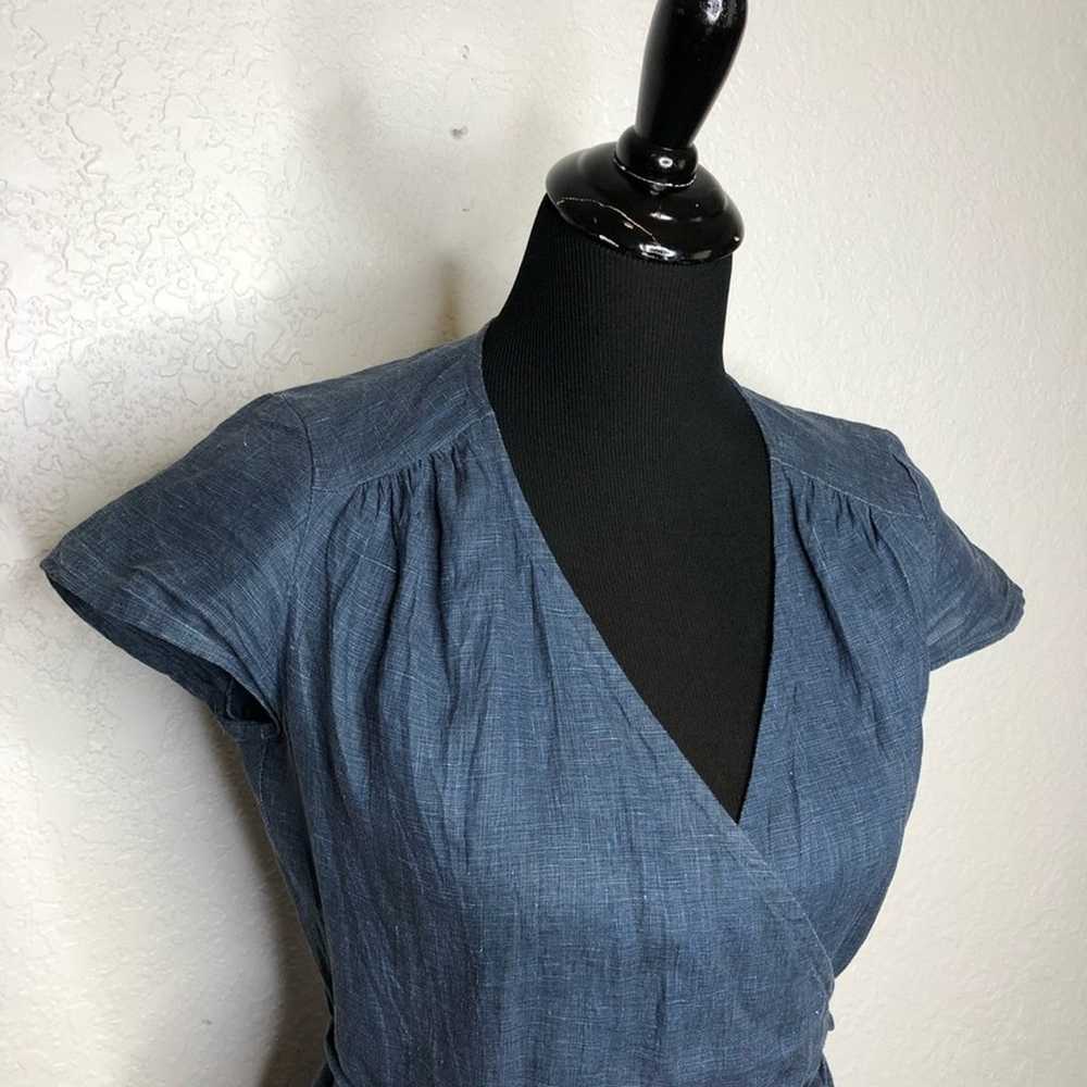 Boden blue chambray linen wrap cap sleeve dress s… - image 2