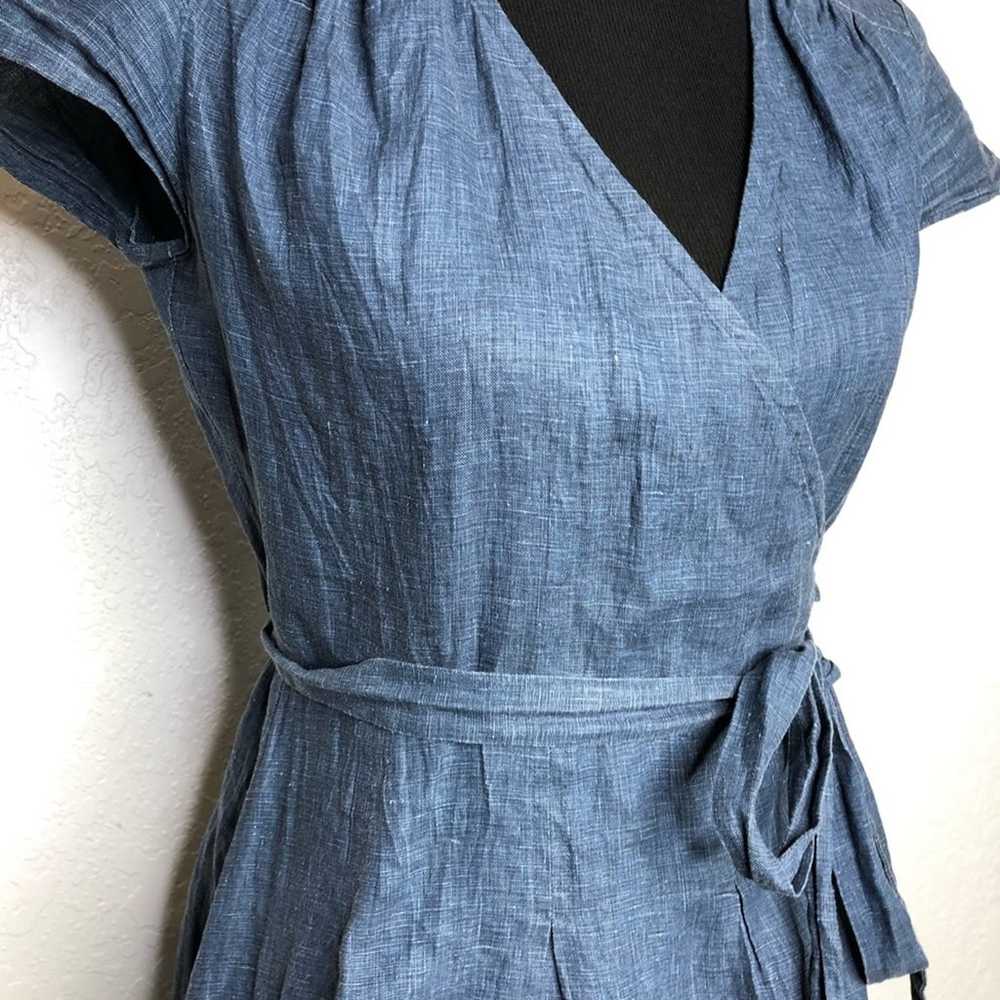 Boden blue chambray linen wrap cap sleeve dress s… - image 3