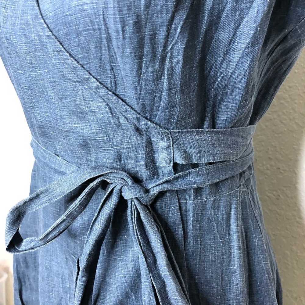 Boden blue chambray linen wrap cap sleeve dress s… - image 6