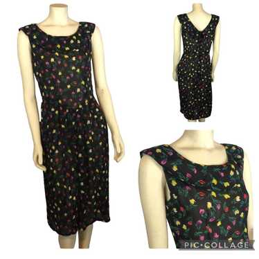 Vintage Y2K Floral black Sheer Sleeveless Dress wi