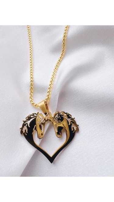 gold tone heart & horse necklace